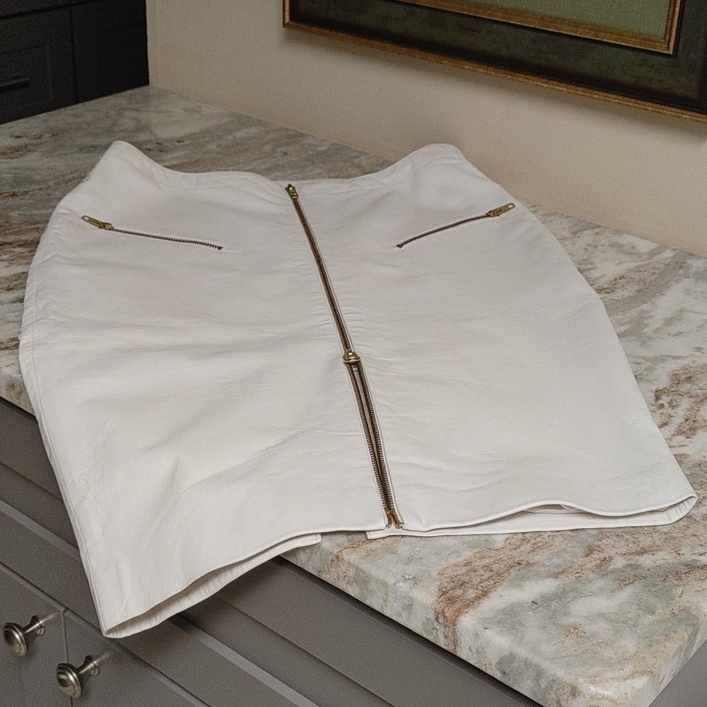 MLM Ecru Leather Pencil Skirt Size L